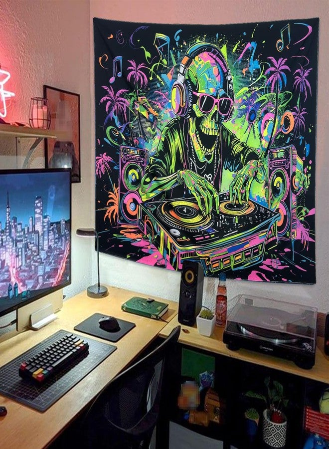 TUGCAY Blacklight Skull Tapestry Funny Skeleton Hip Hop Music Tapestry UV Reactive Gothic Hippie Tapestries Wall Hanging for Bedroom Dorm Game Room Decor(51.2 x 59.1 Inches) - Image 5